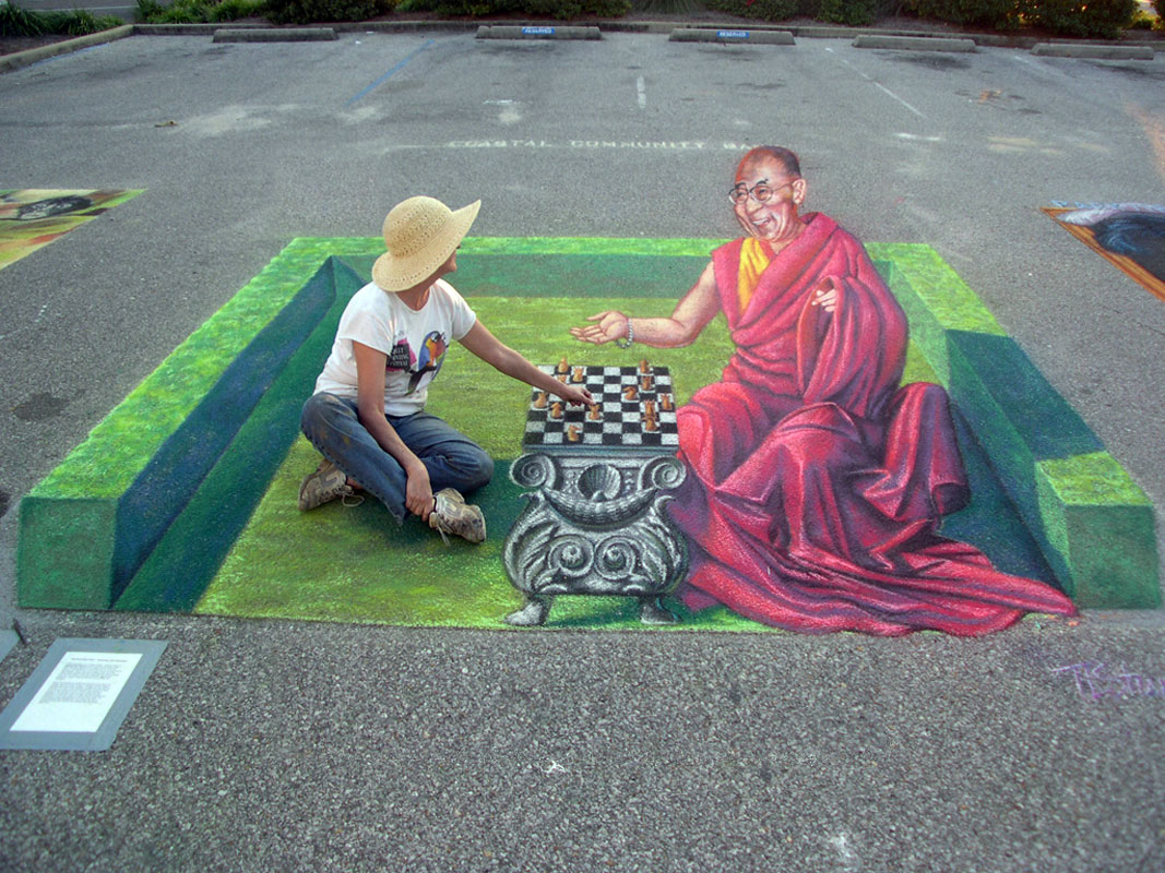 Dalailama 3D Chalk Art By Tracy Lee Stum