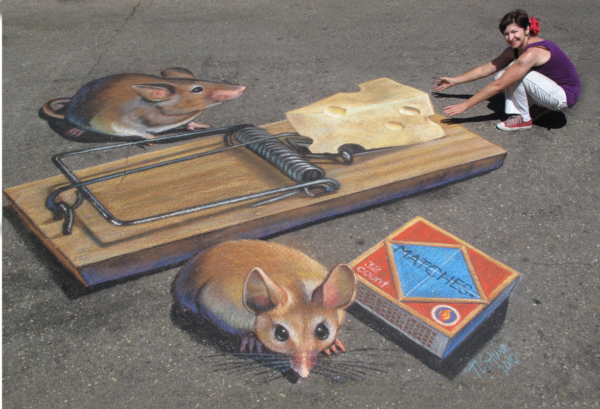 Who Gets the Cheese 3D Chalk Art By Tracy Lee Stum