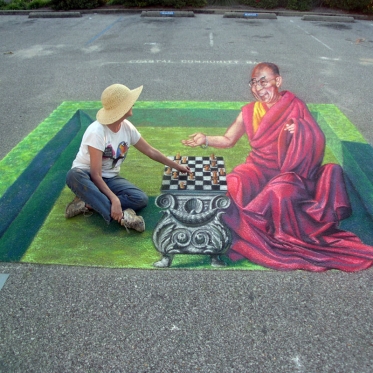 Dalailama 3D Chalk Art By Tracy Lee Stum