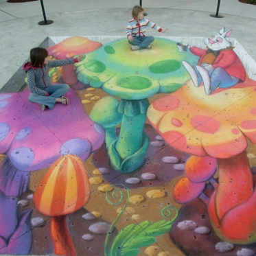 Tea Party 3D Chalk Art by Tracy Lee Stum