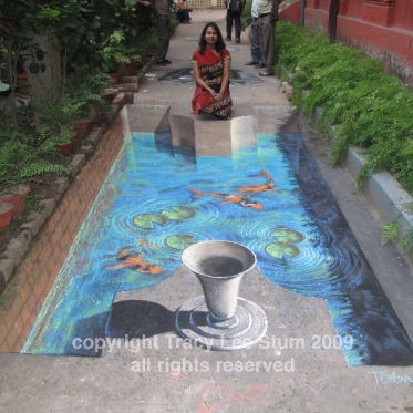 Koi Pond 3D Chalk Art by Tracy Lee Stum