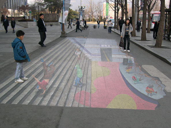 Student 3d street painting of subway