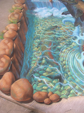 3D chinook salmon street painting