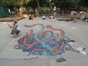 Tracy's Sea Monster street painting at IIT Kanpur