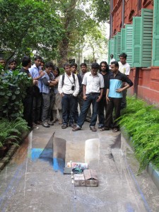 Students participating in the street painting workshop.