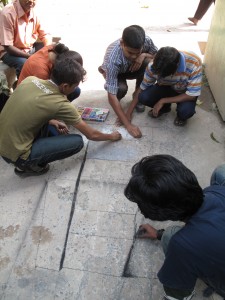 Students at work on a 3D painting -Kolkata, India