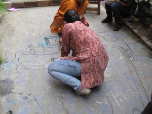 Students participating in street painting workshop - Kolkata, India