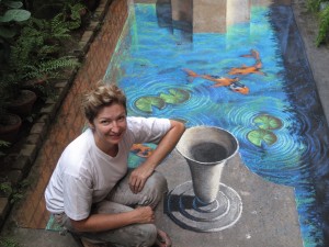 Tracy with her completed pool painting - Kolkata, India