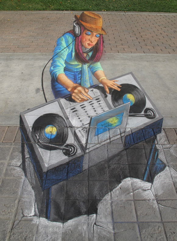 Hey Lady DJ - 3D Chalk Art - Tracy Lee Stum