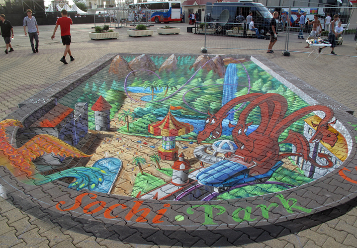 Sochi Park 3D Street Painting by Tracy Lee Stum